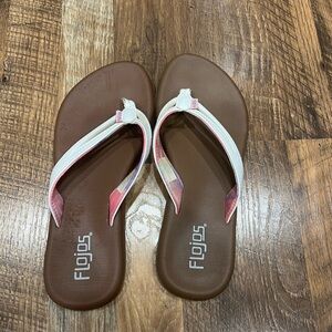 Flojos Women's Brown Sandals with White and Pink Straps